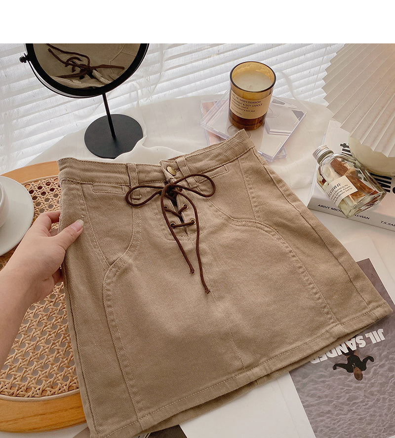 Jupe en jean taille haute à bandage coréen pour fille sexy 5665