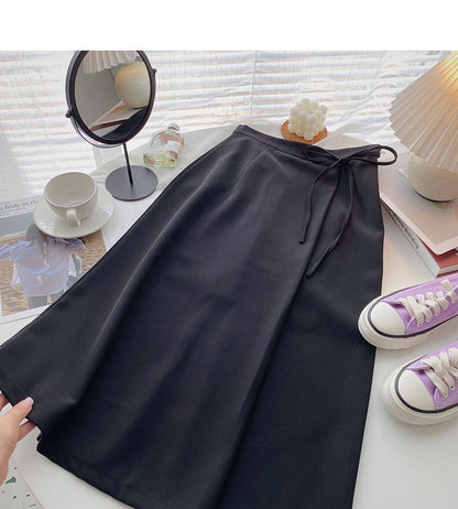 Fashion temperament simple solid color retro A-line skirt  5747