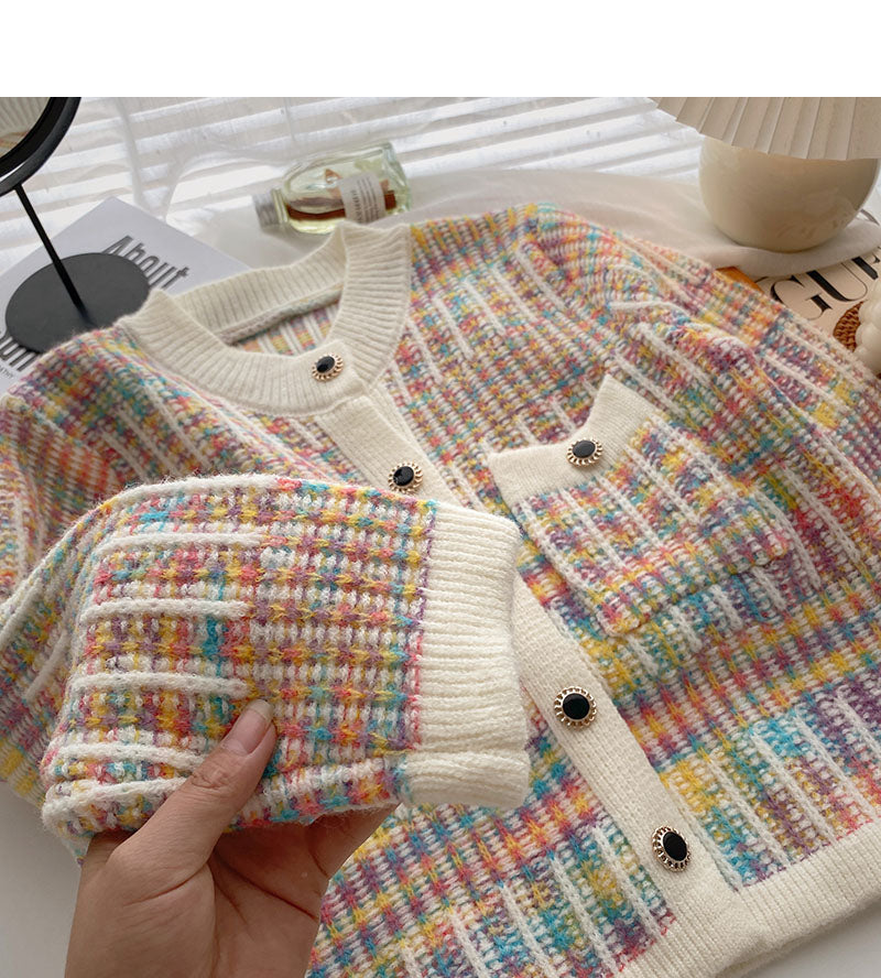 Sweet color stripe knitted long sleeve coat  5887