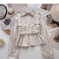 Careful machine cut-out stitched long sleeve top with belt  6352