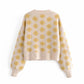 Cardigan tricoté taille haute à manches longues et col en V en jacquard diamant vieilli pour fille 7157