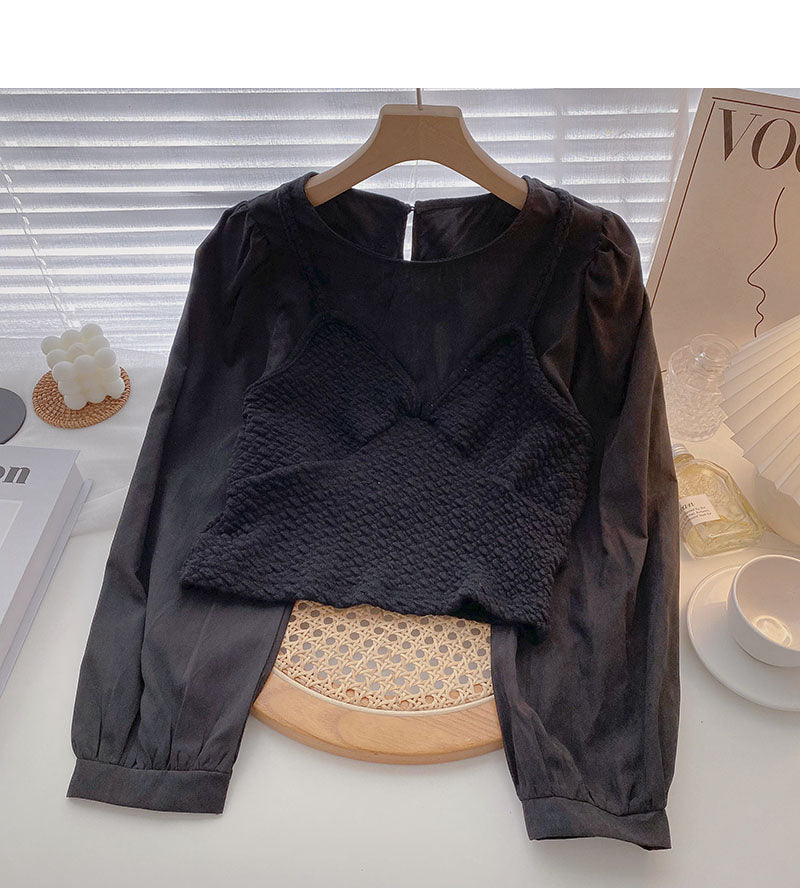 The new Korean design feels thin, short long sleeved top  6272