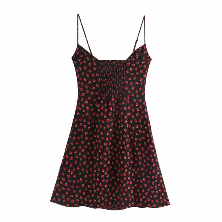 Französische Minderheit Retro Mädchen Rose gebrochene Blume dünner Hosenträgerrock mit hoher Taille 7125