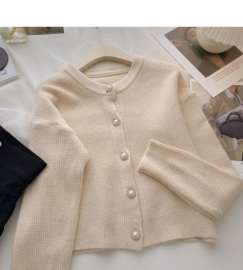 Pull vintage en maille à col rond et boutonnage simple 6174