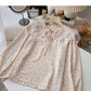 Lace lace up baby collar Floral Shirt  6371