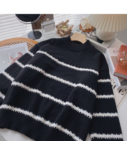 Hong Kong Style Vintage stripe slim long sleeve top  6028