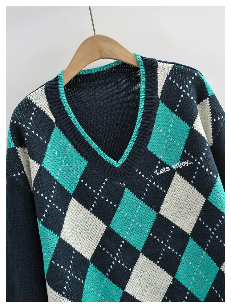American Vintage Pullover mit V-Ausschnitt und Rautenmuster 7297