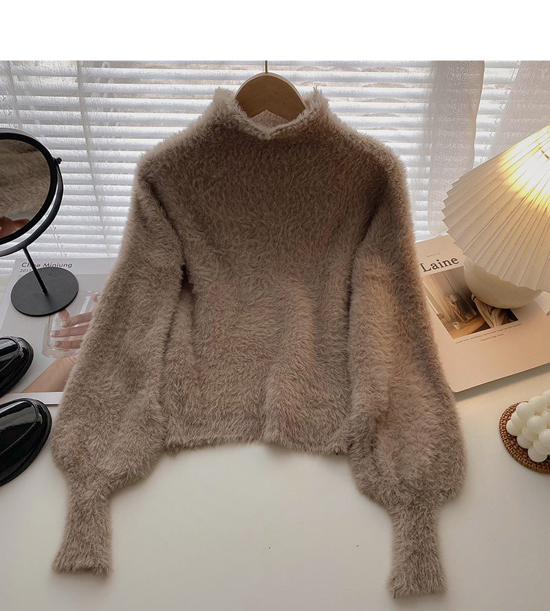 Korean style slim high collar Lantern Sleeve Blouse  5938