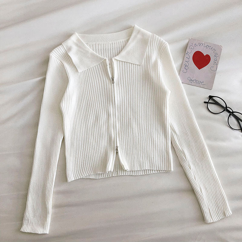 Women's fashion Lapel long sleeve short open navel sweater  6544