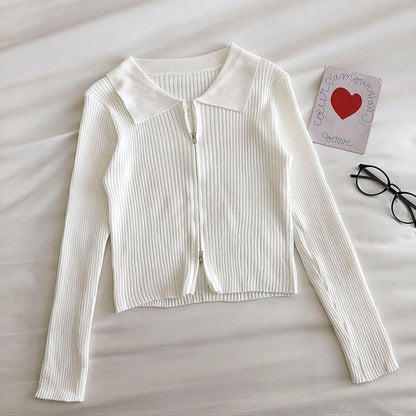 Women's fashion Lapel long sleeve short open navel sweater  6544