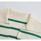 New loose Lapel stripe long sleeve sweater  7437