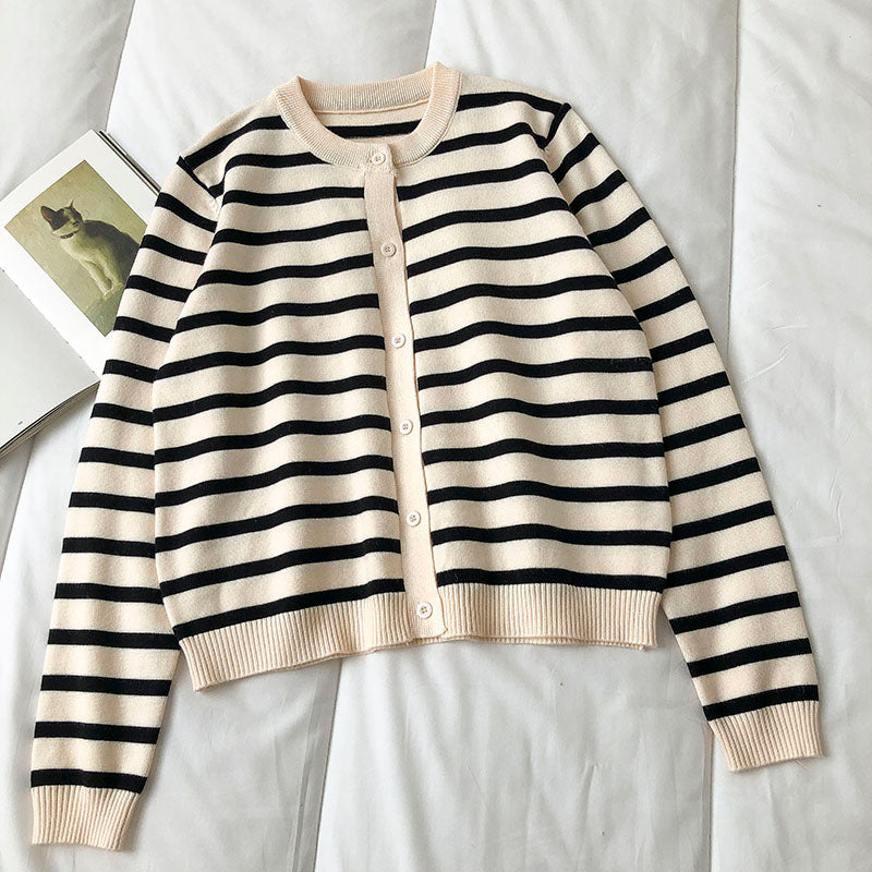 Gestreifter Cardigan mit Rundhalsausschnitt und langen Ärmeln Mode 6455