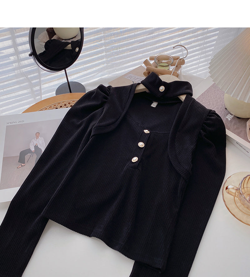 Vintage French long sleeve square neck top hanging neck sweater  6630