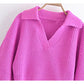 Revers V-Ausschnitt Pullover mit Laternenärmeln Kurzer Vintage-Pullover 7349