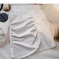 Korean high waist pleated design, irregular, slim, hip wrapped leather skirt  5530