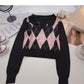 Aging Netz rot kariert kurz Langarm Pullover Top 6446