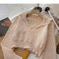 Navy collar temperament solid color sweater women  6133