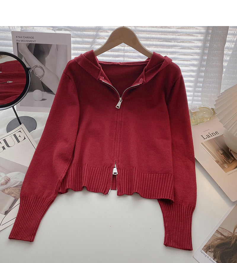 Cardigan tricoté à manches longues et capuche 6547