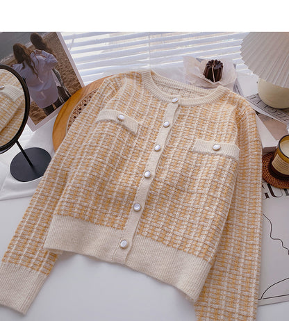 Nouveau cardigan coréen à col rond et petit parfum 6077