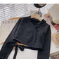 Niche design cross Lapel strap short sweater  6478