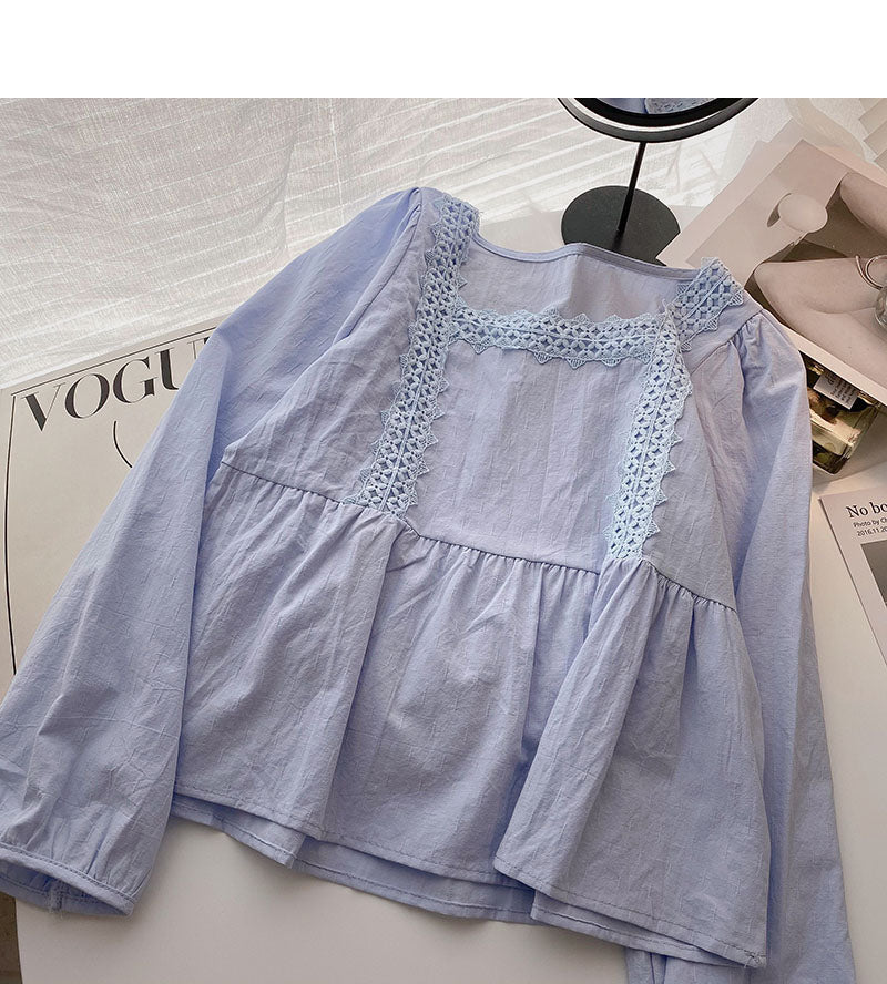 French doll shirt square neck short long sleeve shirt  6273