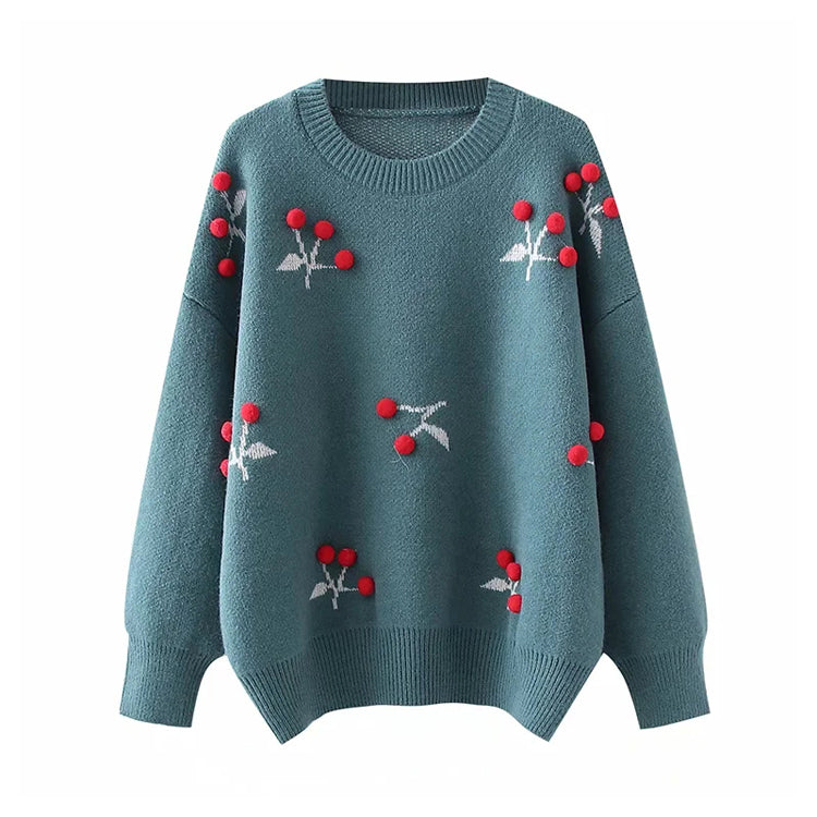 Pull col rond à fleurs tridimensionnelles, pull tricoté, haut ample et paresseux 7388