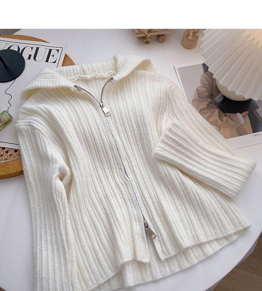 Cardigan Strickmantel mit Kapuze einfarbig kurzes Top 6590