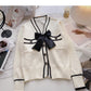 Bow V-neck Vintage sweater cardigan long sleeve top  6199
