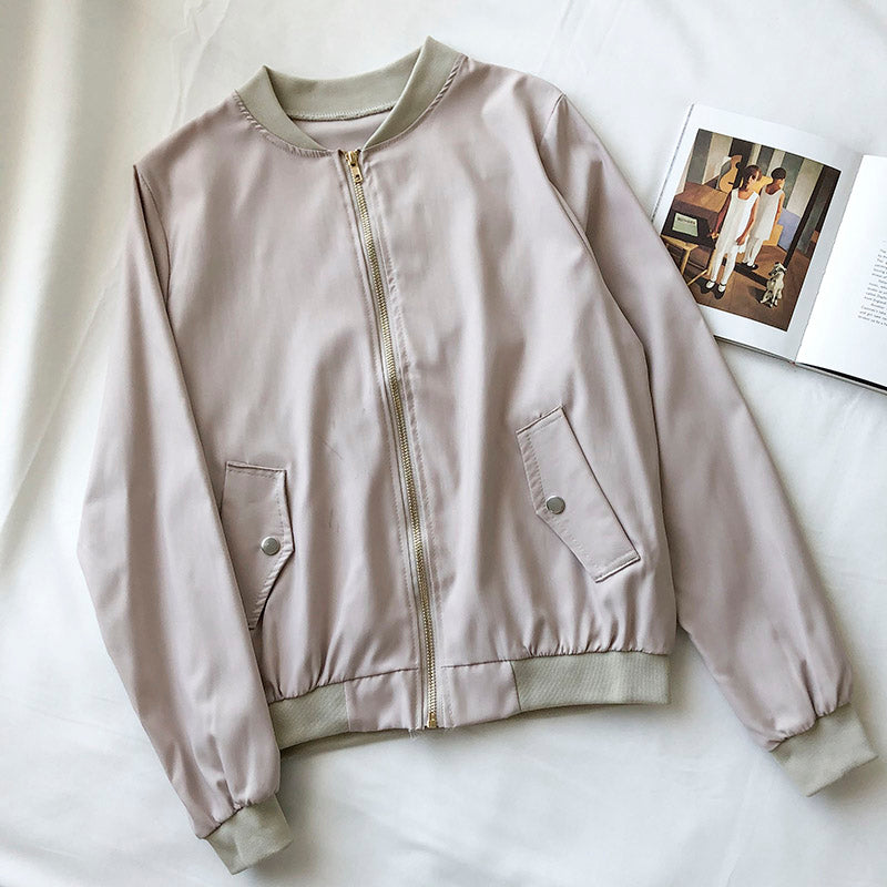 Baseball Jacket loose long sleeve stand collar Zipper Jacket Women  6210