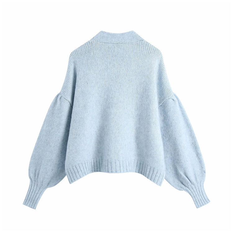 Gestrickter Pullover mit Schleifenmuster und Laternenärmeln 7225