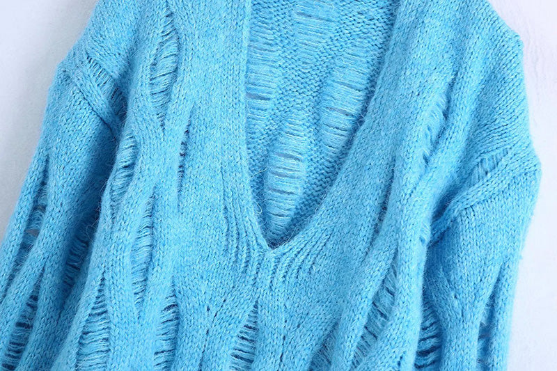 Long sweater with hole decoration  7507