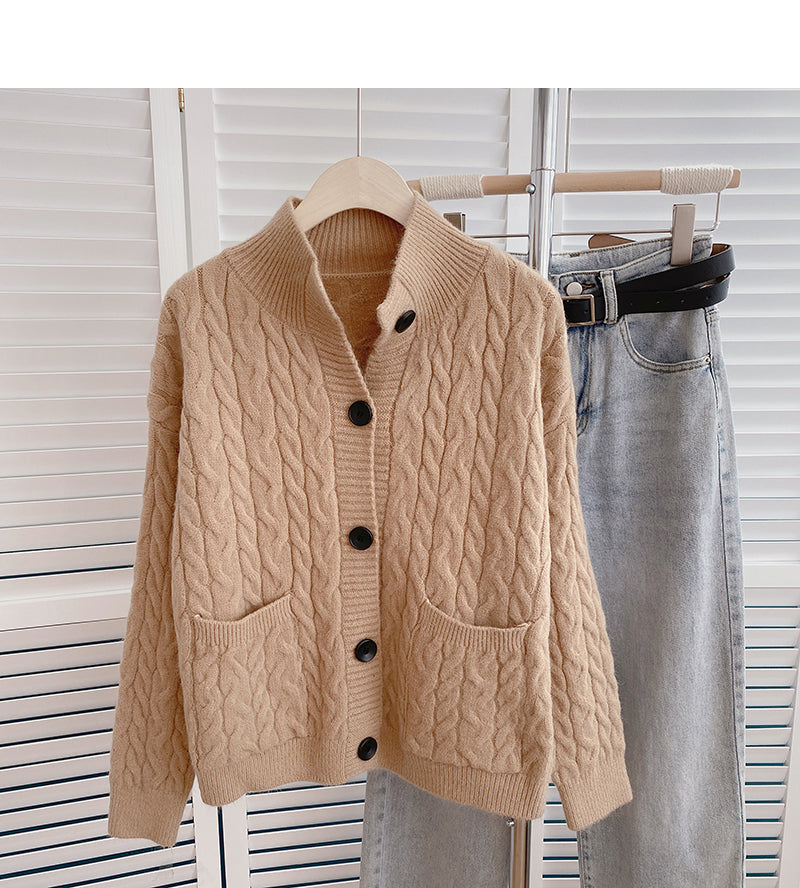 Twist Rundhals Pullover Design Temperament Einreiher Top 6160