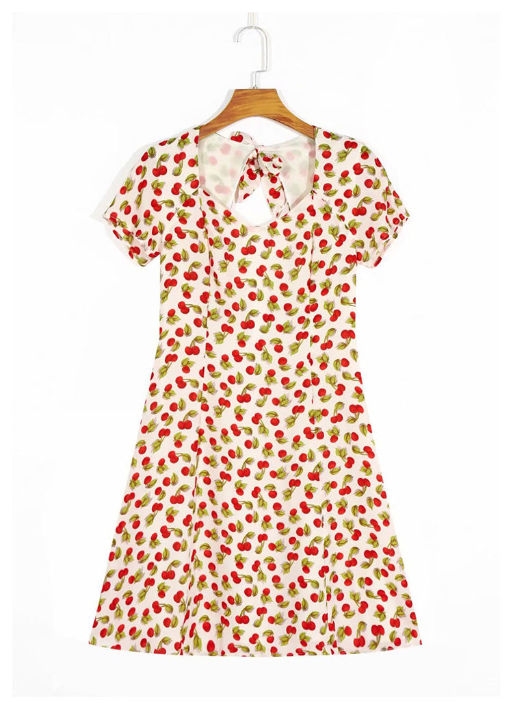 Robe de niche rétro à col carré et imprimé, dos ouvert, jupe à lacets en désordre, 7028