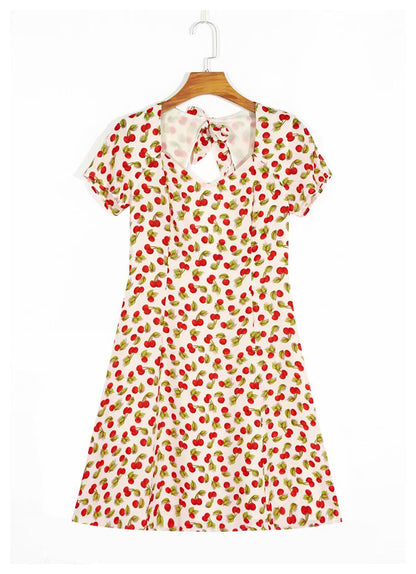 Robe de niche rétro à col carré et imprimé, dos ouvert, jupe à lacets en désordre, 7028