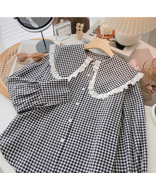 Chemise à manches longues avec col bébé en dentelle 6369
