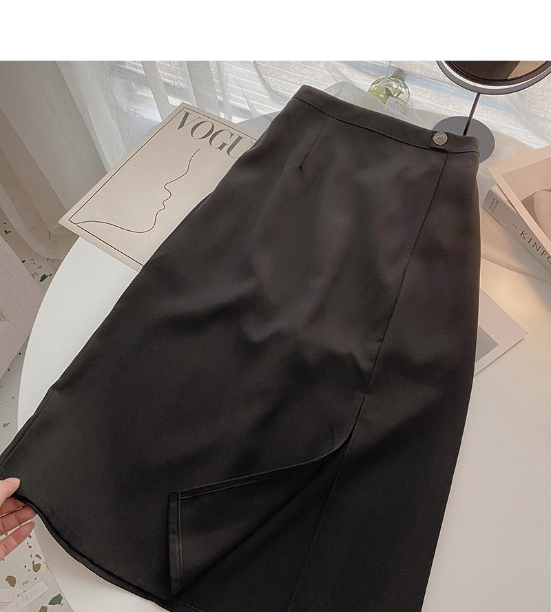 Jupe taille haute fendue sur le côté au design de niche pour montrer la tendance des jupes fines, moyennes et longues 5726