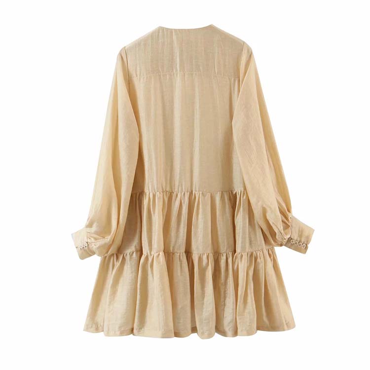 Vintage girls' first love dress round neck single breasted dress  7146