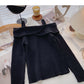 Straight neck irregular thin suspender long sleeve sweater  6444
