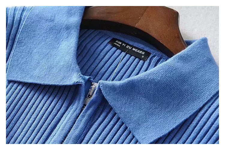 T-shirt slim col polo avec lettres brodées dans le dos 7272