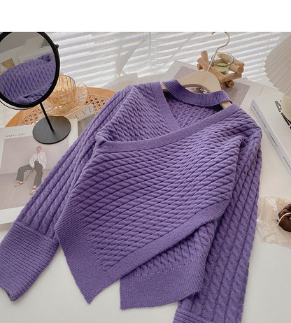 Korean minority design cross V-neck hollow neck top  6188