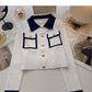 Knit cardigan design contrast color long sleeve top  6584