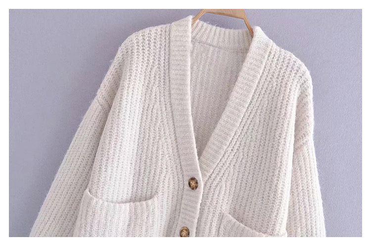 Loose medium length knitted cardigan coat  7288