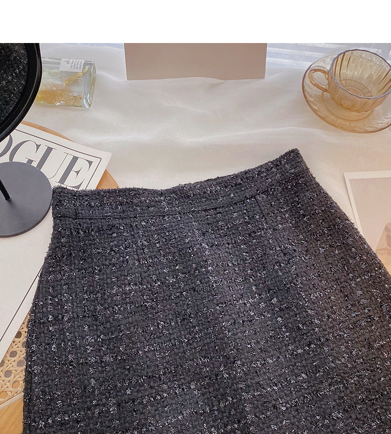 Korean version of A-line skirt with slim and fragrant style and high waist  5608