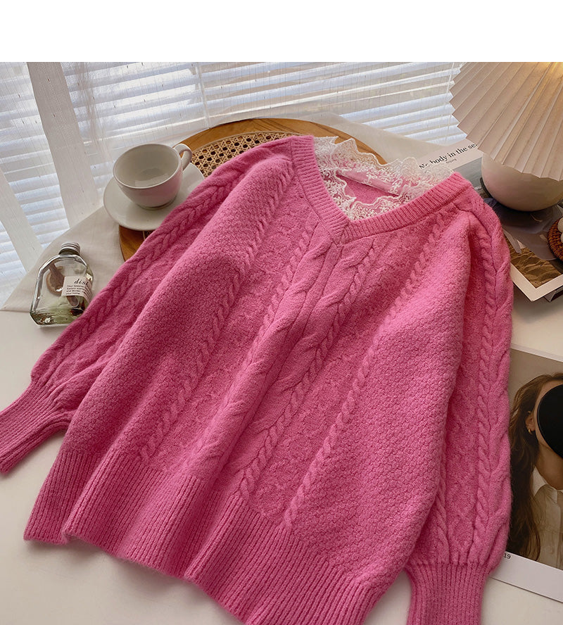 New Korean loose design long sleeve twist sweater  5956