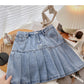 Jupe plissée taille haute en denim coupe A avec jupe fine 5623