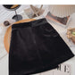 Irregular personality button high waist black A-line skirt  5562