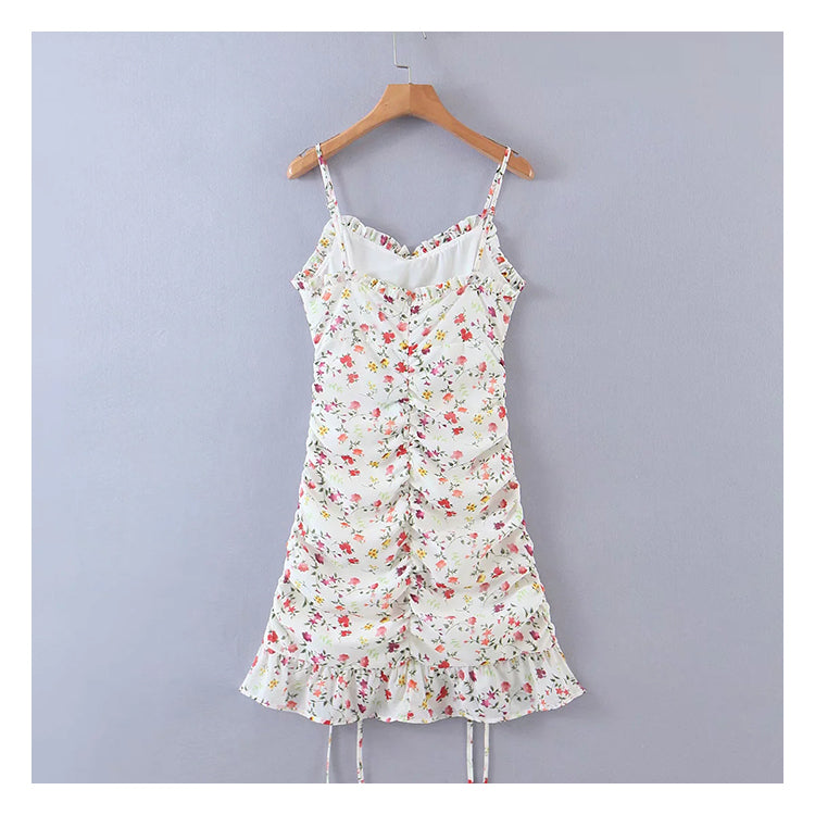 Niche design floral suspender skirt with ruffle trim  7148