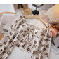 Chemise fleurie Design Sense, col carré, lacets, manches longues, haut 6436
