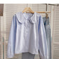 Baby collar solid color long sleeve shirt looks thin and versatile top  6372