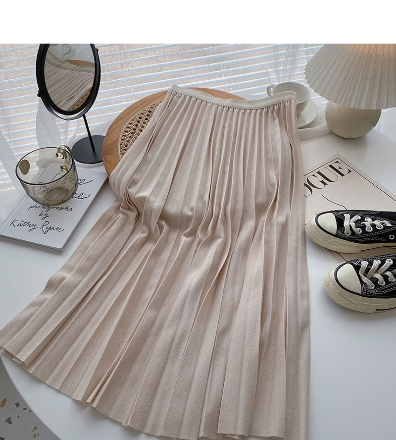 Niche design fashion pleated A-shaped medium and long skirt  5735
